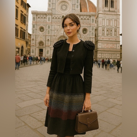 Vintage Black Striped Wool Blend Skirt - Picture 1 of 4